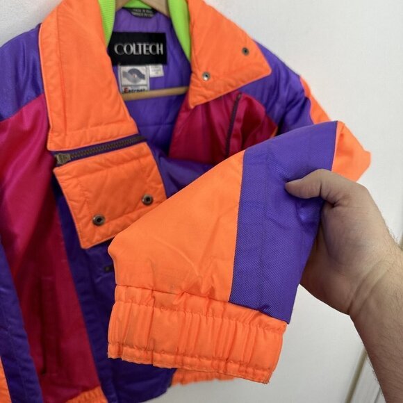 Vintage 80s 90s Neon Coltech Woman 10 L  Ski Jacket Coat Rad Pink Retro Orange - Picture 4 of 11